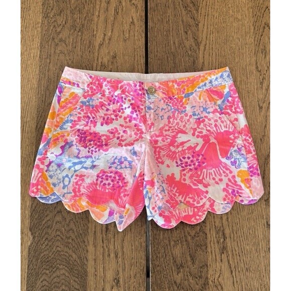 Lilly Pulitzer The Buttercup Short Women’s Sz 0 Coral Scalloped Hem Button Zip - Picture 1 of 14